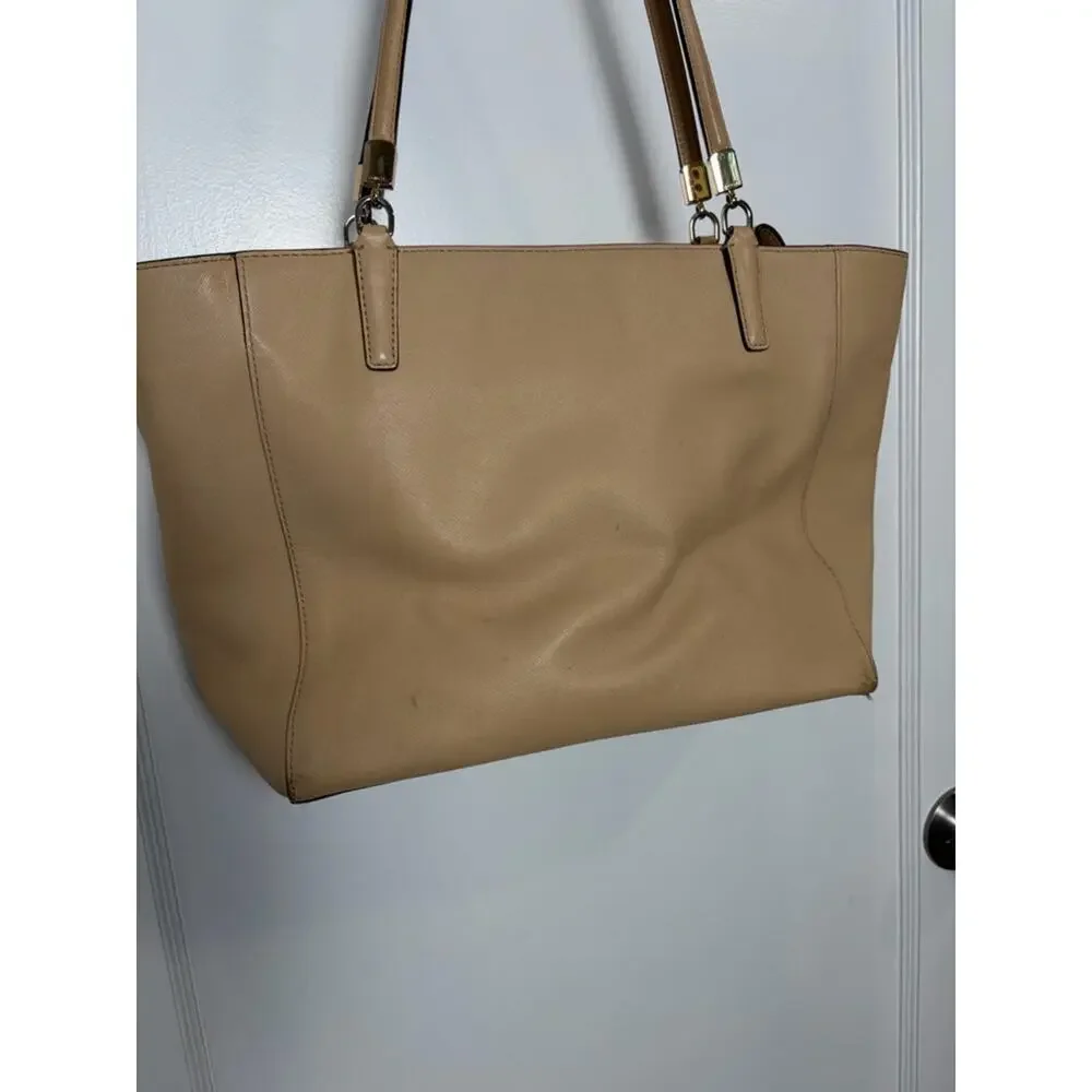Coach Madison Tan Beige Leather Zip Top Tote Bag 29002